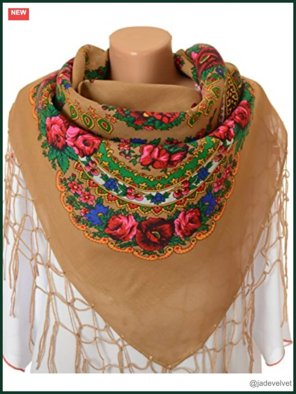 Traditional Ukrainian Polish Floral Fringed Scarf Wrap Shawl